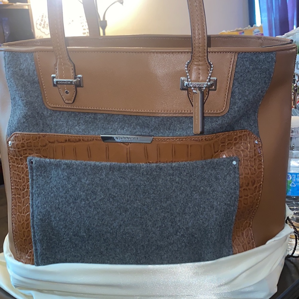 Coach large leather and wool bag